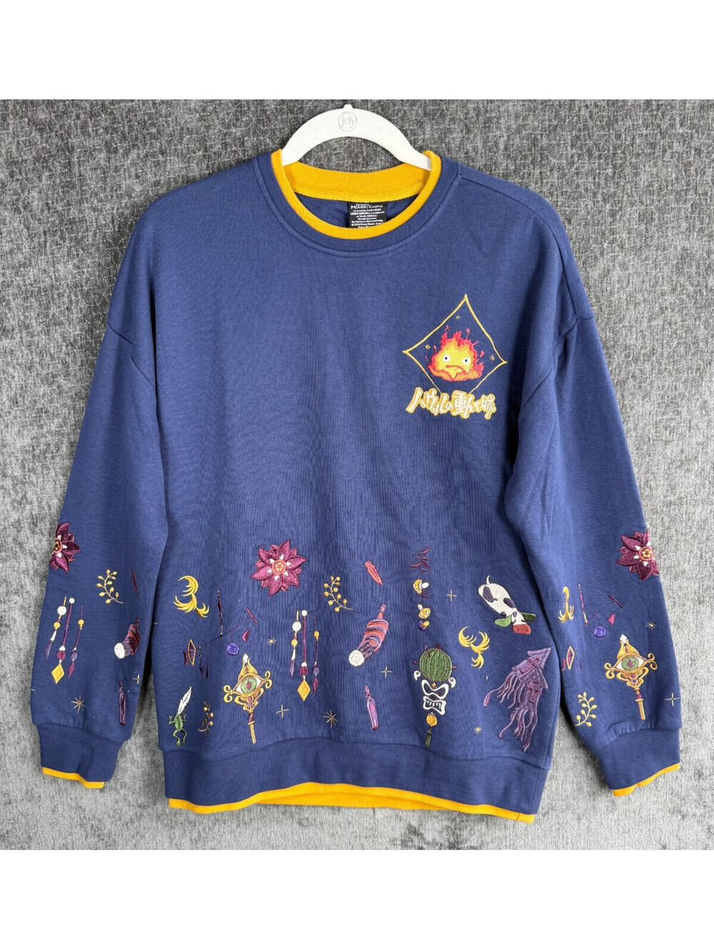 Womens Small Studio Ghibli Howls Moving Castle Embroidered Sweatshirt Navy Blue